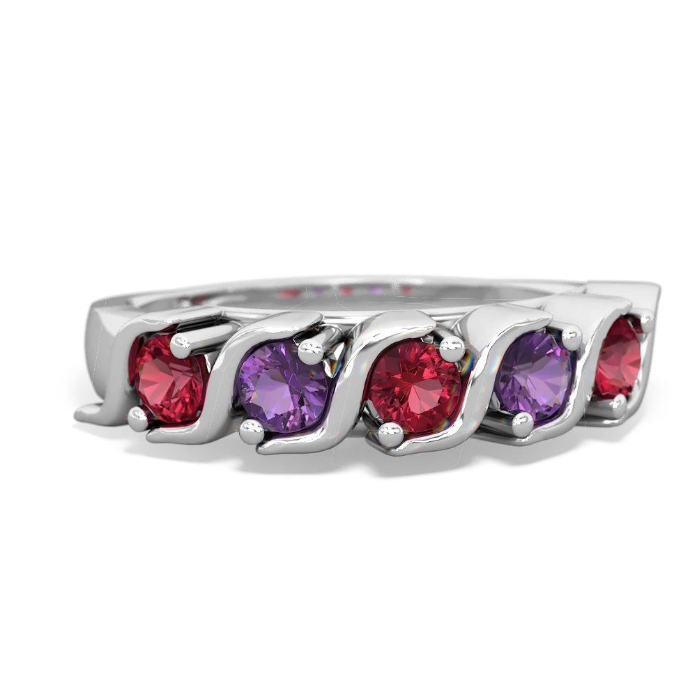 Lab Ruby Anniversary Band 14K White Gold ring R2089