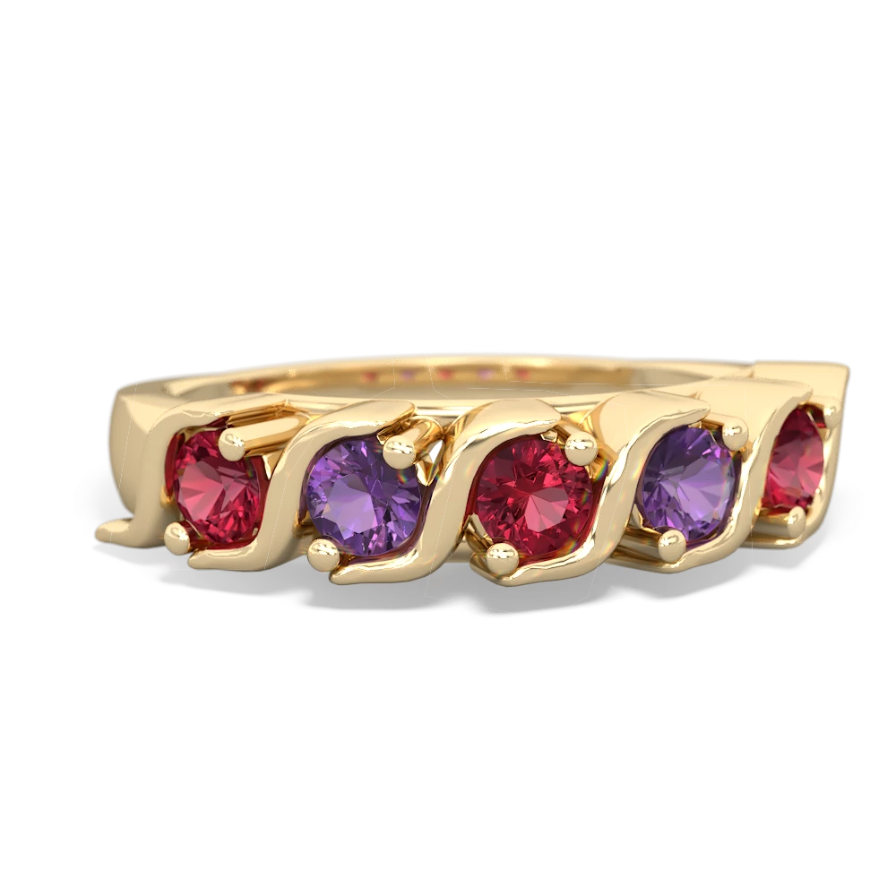 Lab Ruby Anniversary Band 14K Yellow Gold ring R2089