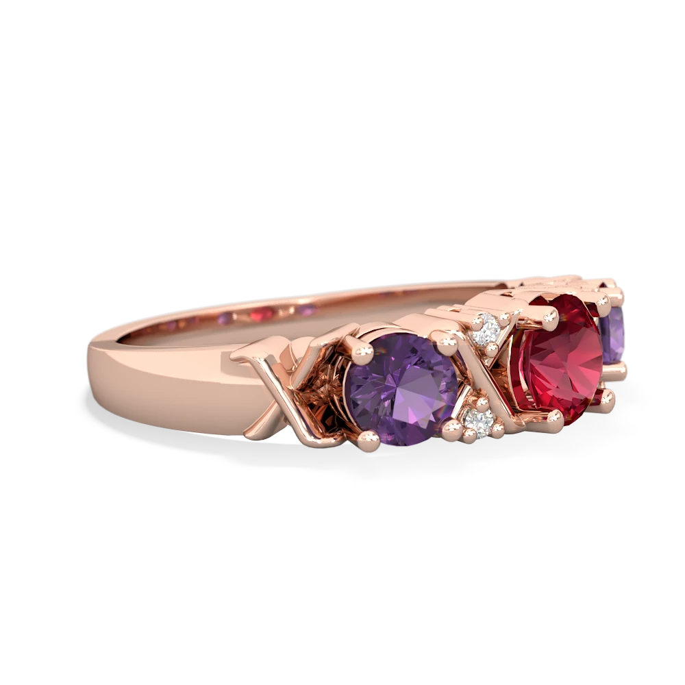 Lab Ruby Hugs And Kisses 14K Rose Gold ring R5016