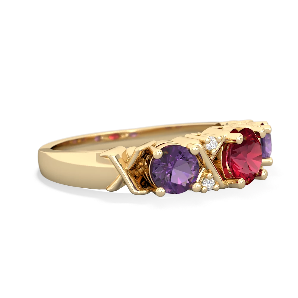 Lab Ruby Hugs And Kisses 14K Yellow Gold ring R5016