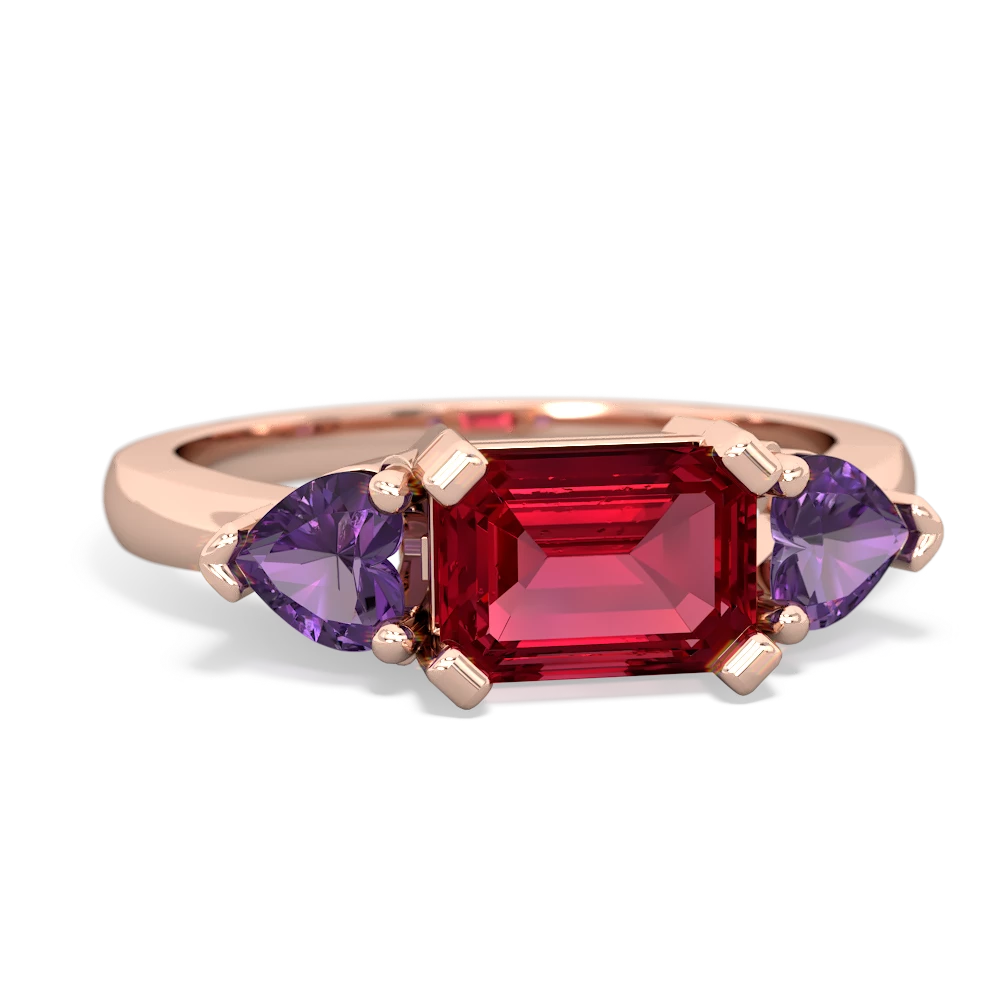 Lab Ruby Three Stone 14K Rose Gold ring R5235