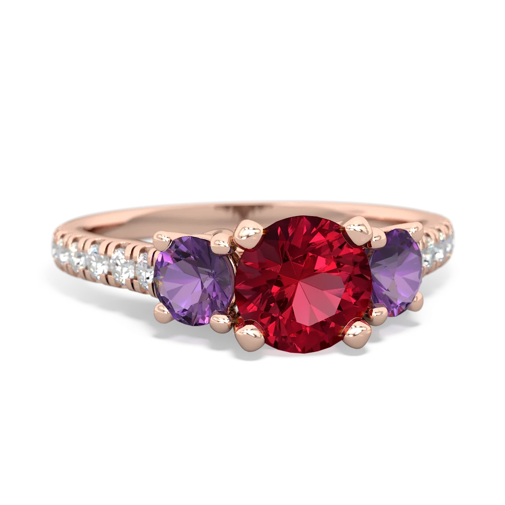 Lab Ruby Pave Trellis 14K Rose Gold ring R5500