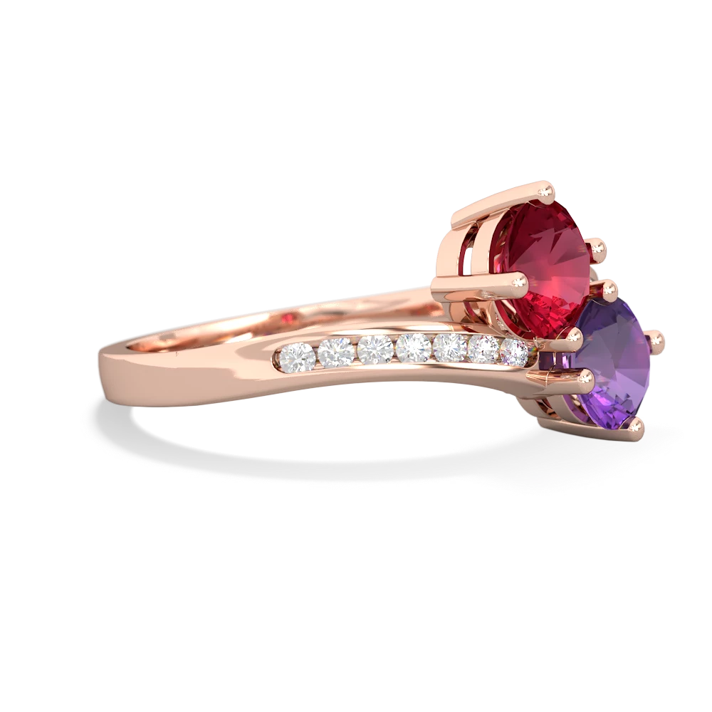 Lab Ruby Channel Set Two Stone 14K Rose Gold ring R5303