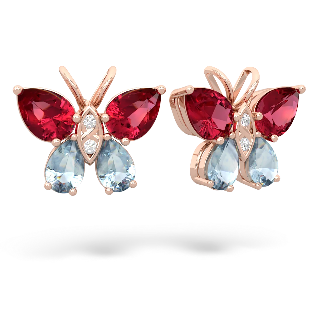 Lab Ruby Butterfly 14K Rose Gold earrings E2215