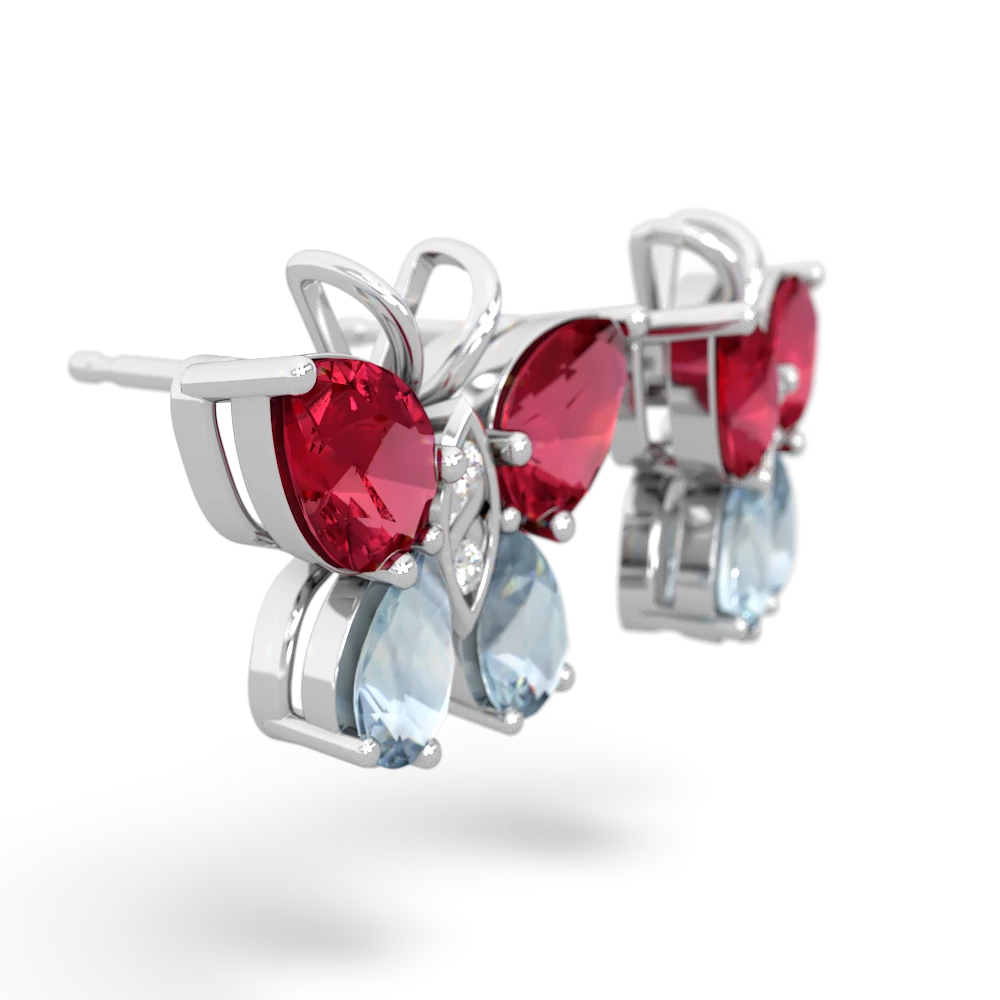 Lab Ruby Butterfly 14K White Gold earrings E2215