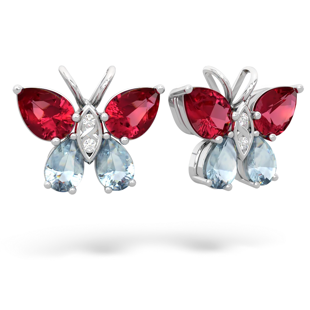 Lab Ruby Butterfly 14K White Gold earrings E2215