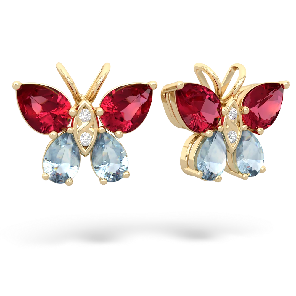 Lab Ruby Butterfly 14K Yellow Gold earrings E2215