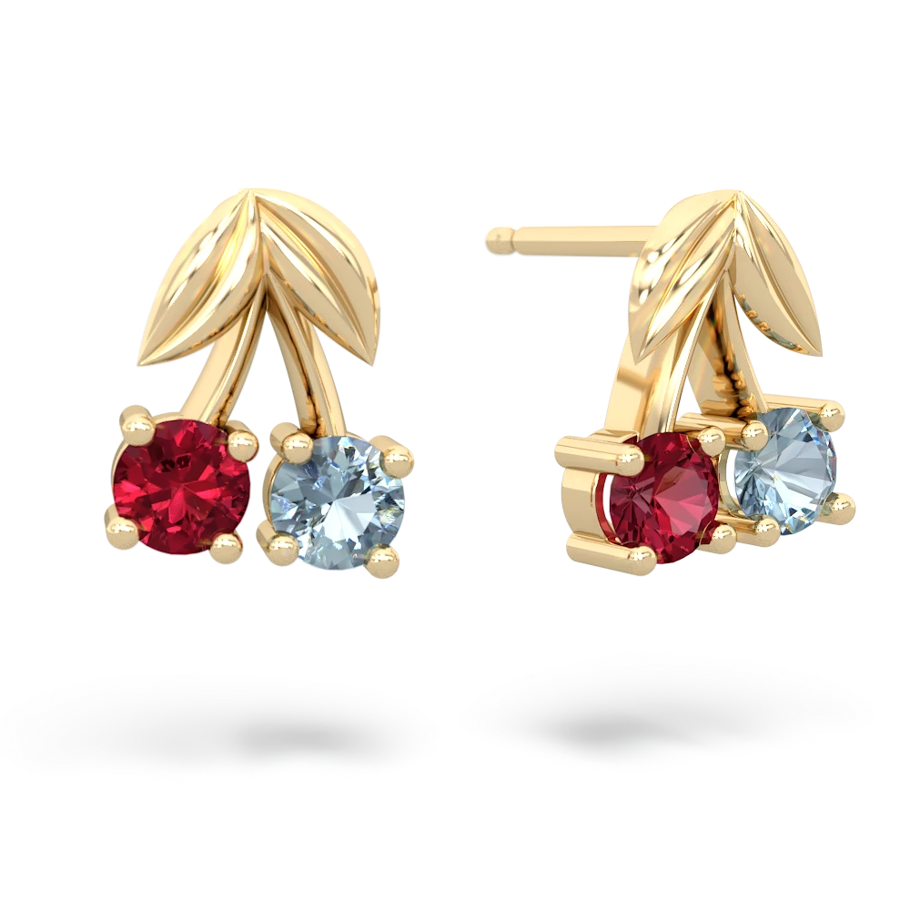 Lab Ruby Sweet Cherries 14K Yellow Gold earrings E7001