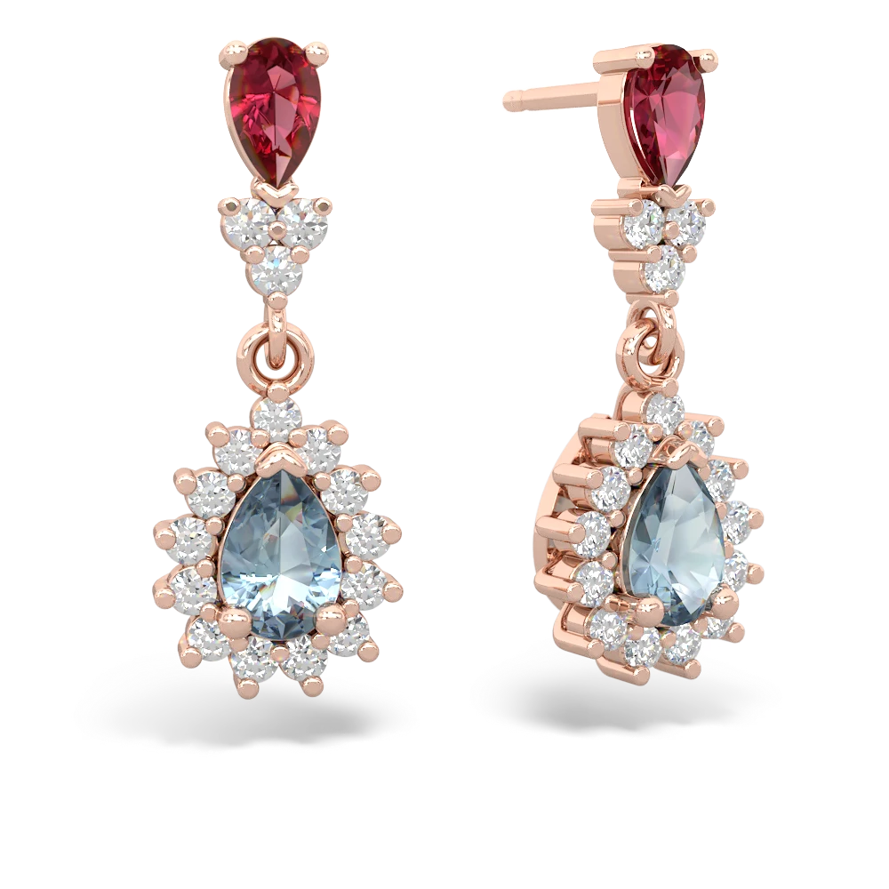 Lab Ruby Halo Pear Dangle 14K Rose Gold earrings E1882