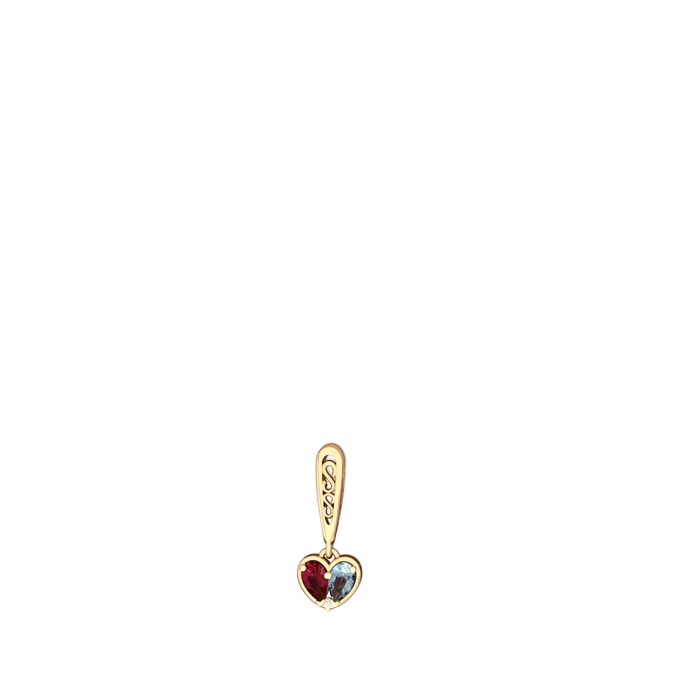 Lab Ruby Filligree Heart 14K Yellow Gold earrings E5070