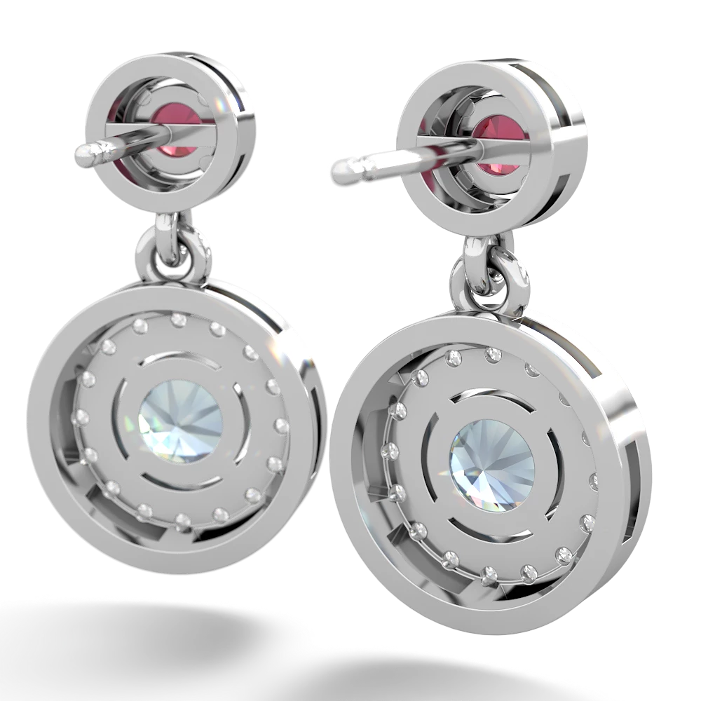 Lab Ruby Halo Dangle 14K White Gold earrings E5319