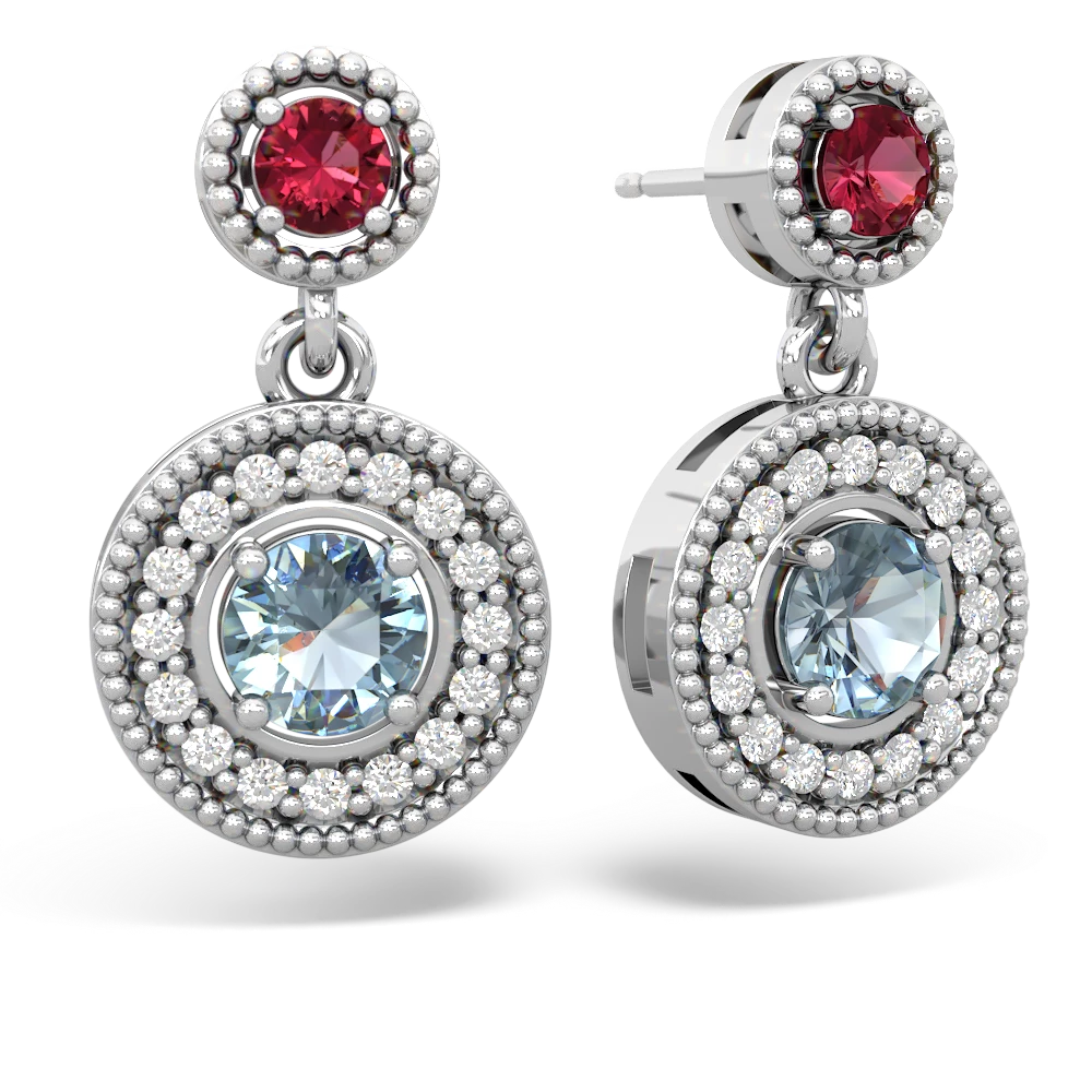 Lab Ruby Halo Dangle 14K White Gold earrings E5319