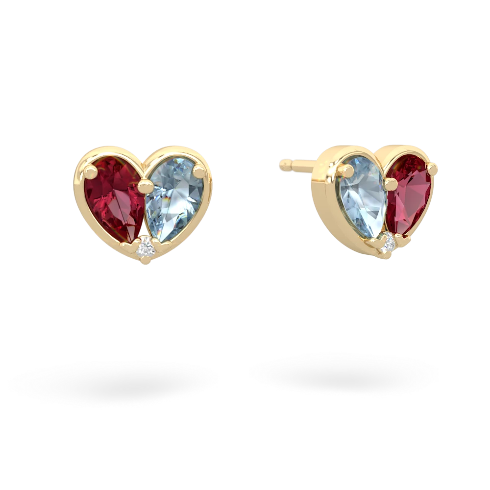 Lab Ruby 'Our Heart' 14K Yellow Gold earrings E5072