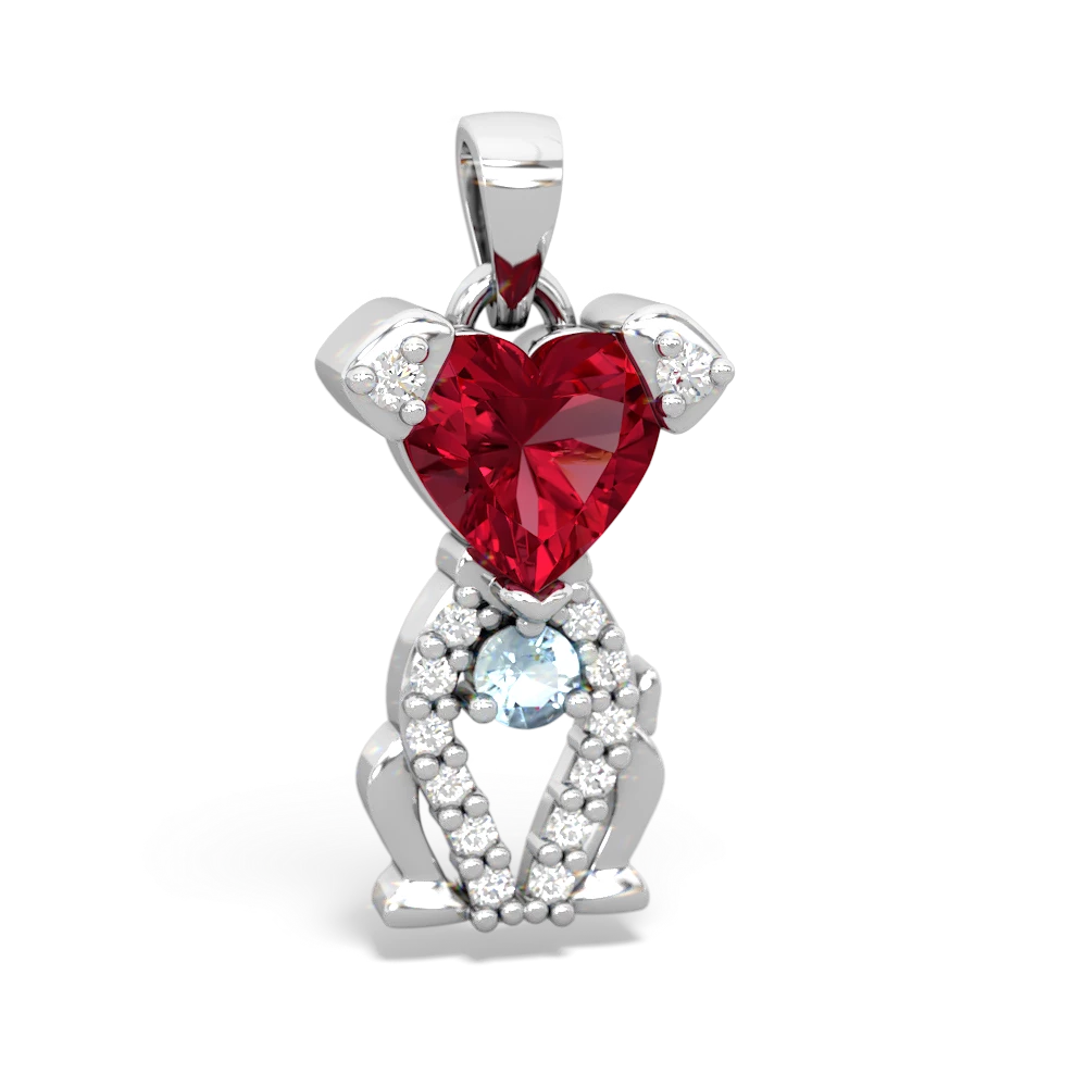 Lab Ruby Puppy Love 14K White Gold pendant P5800