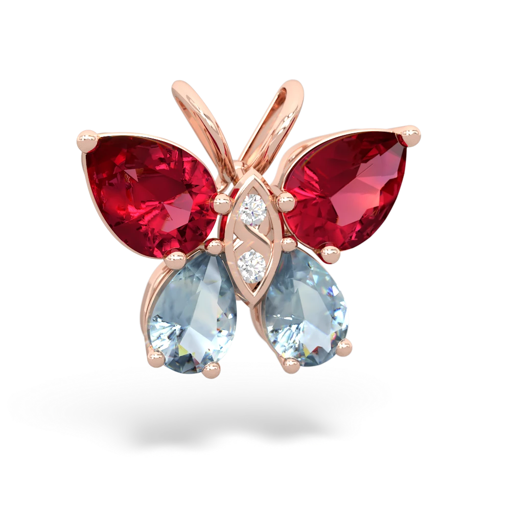 Lab Ruby Butterfly 14K Rose Gold pendant P2215