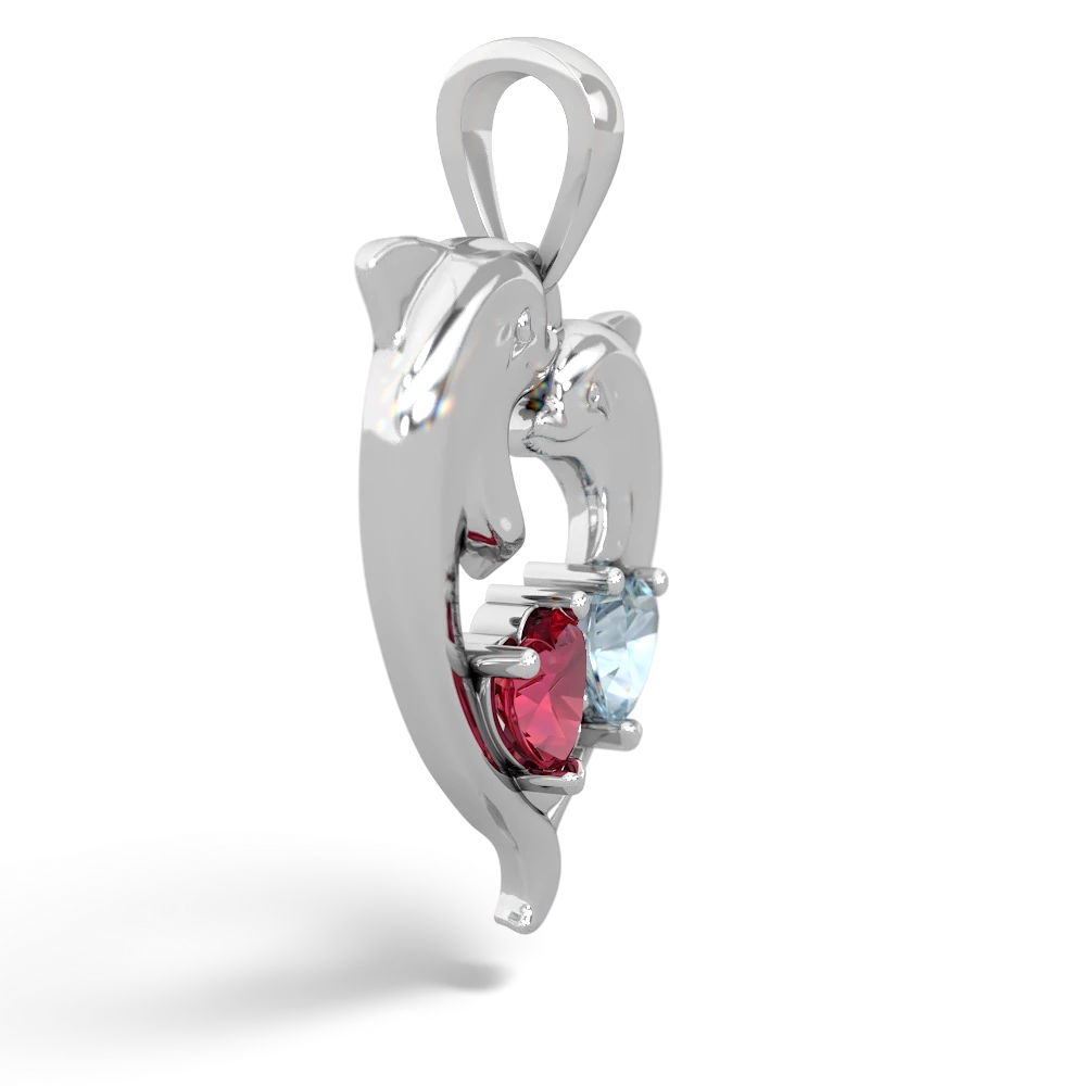 Lab Ruby Dolphin Heart 14K White Gold pendant P5820