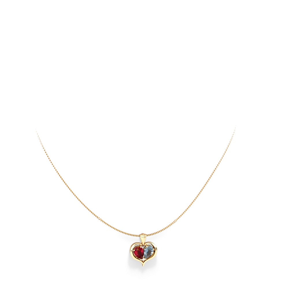 Lab Ruby Two Become One 14K Yellow Gold pendant P5330