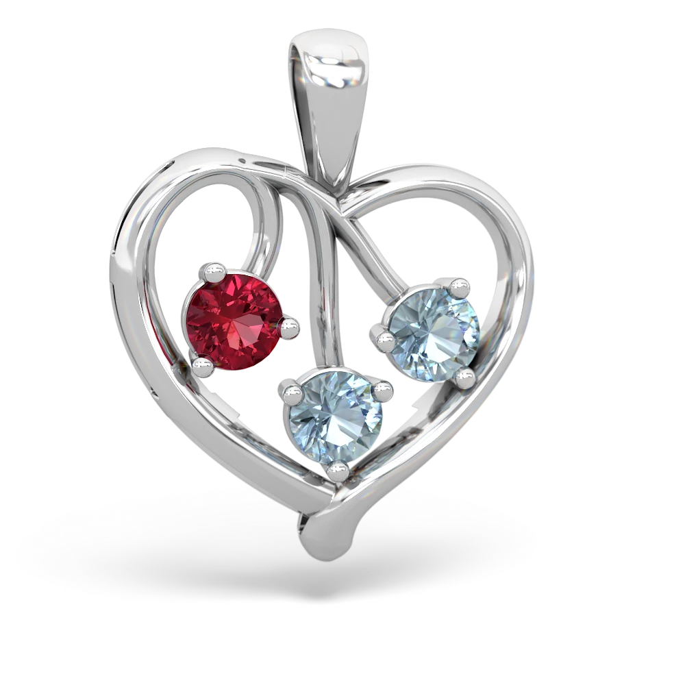 Lab Ruby Glowing Heart 14K White Gold pendant P2233