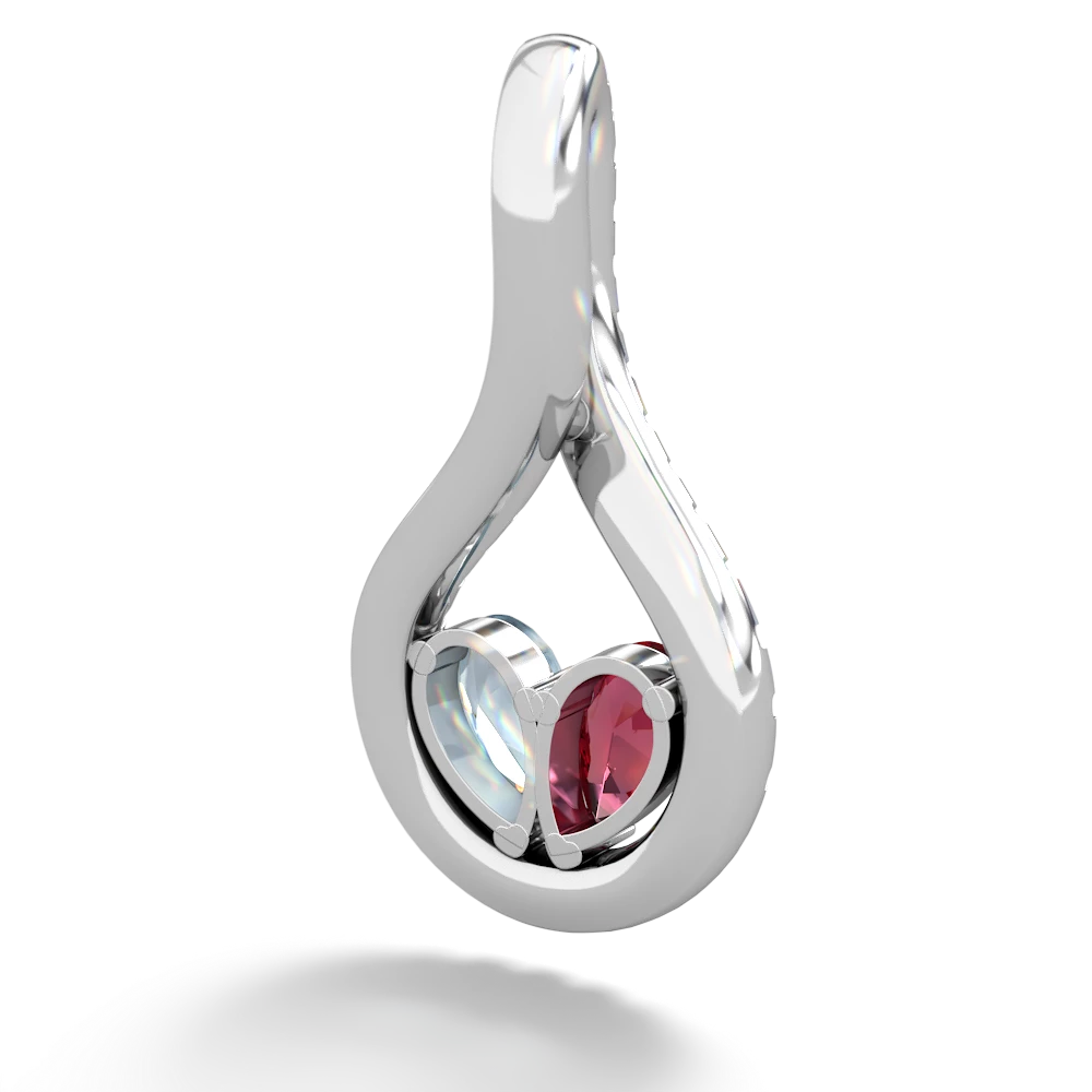 Lab Ruby Pave Twist 'One Heart' 14K White Gold pendant P5360