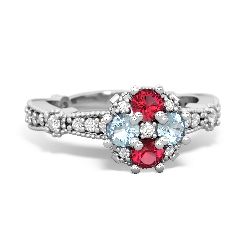 Lab Ruby Sparkling Tiara Cluster 14K White Gold ring R26293RD