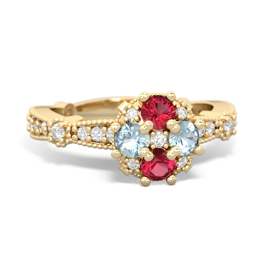 Lab Ruby Sparkling Tiara Cluster 14K Yellow Gold ring R26293RD