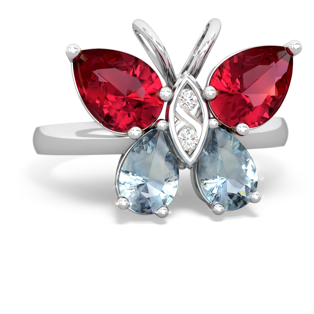 Lab Ruby Butterfly 14K White Gold ring R2215