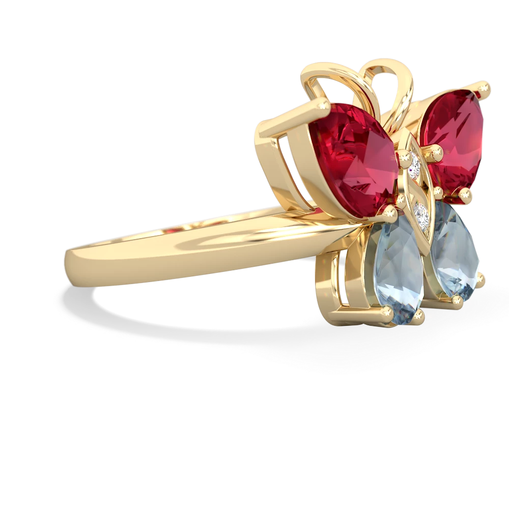 Lab Ruby Butterfly 14K Yellow Gold ring R2215