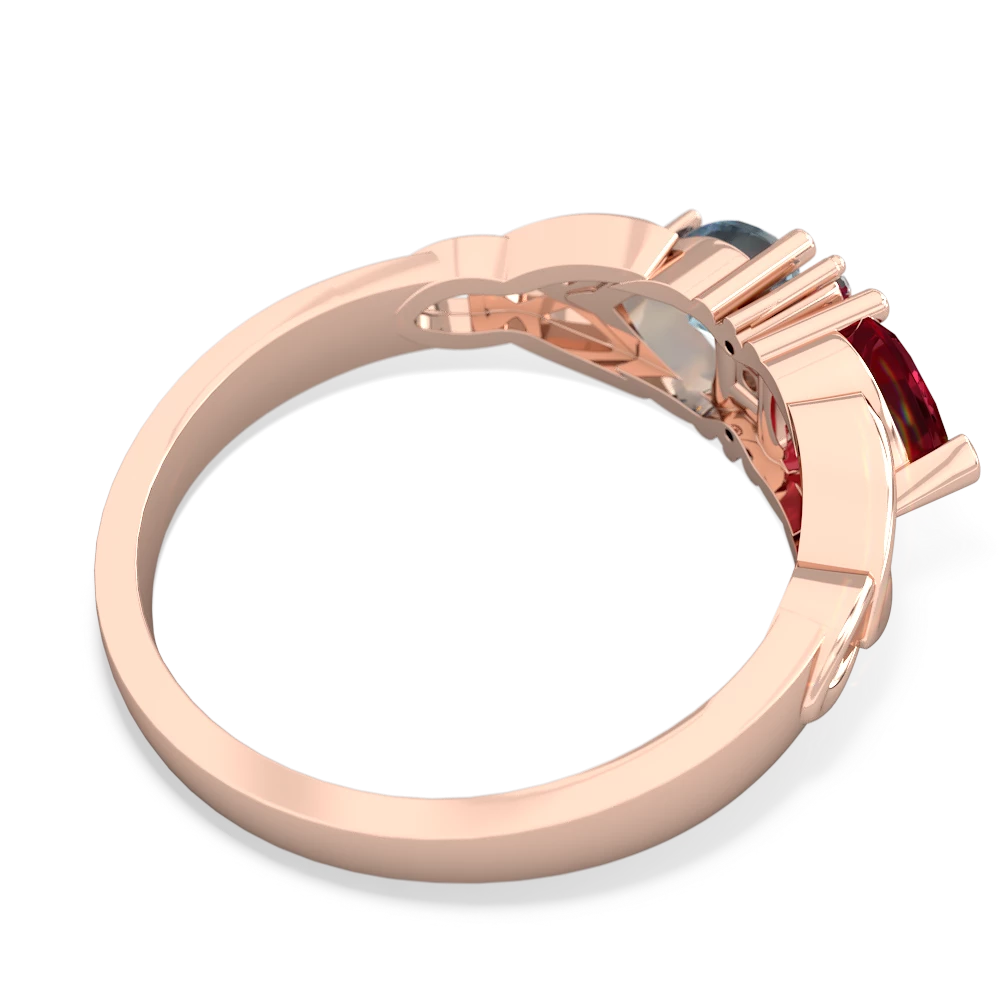 Lab Ruby Celtic Knot Double Heart 14K Rose Gold ring R5040