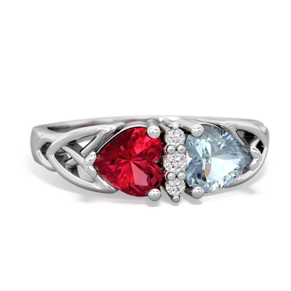 Lab Ruby Celtic Knot Double Heart 14K White Gold ring R5040