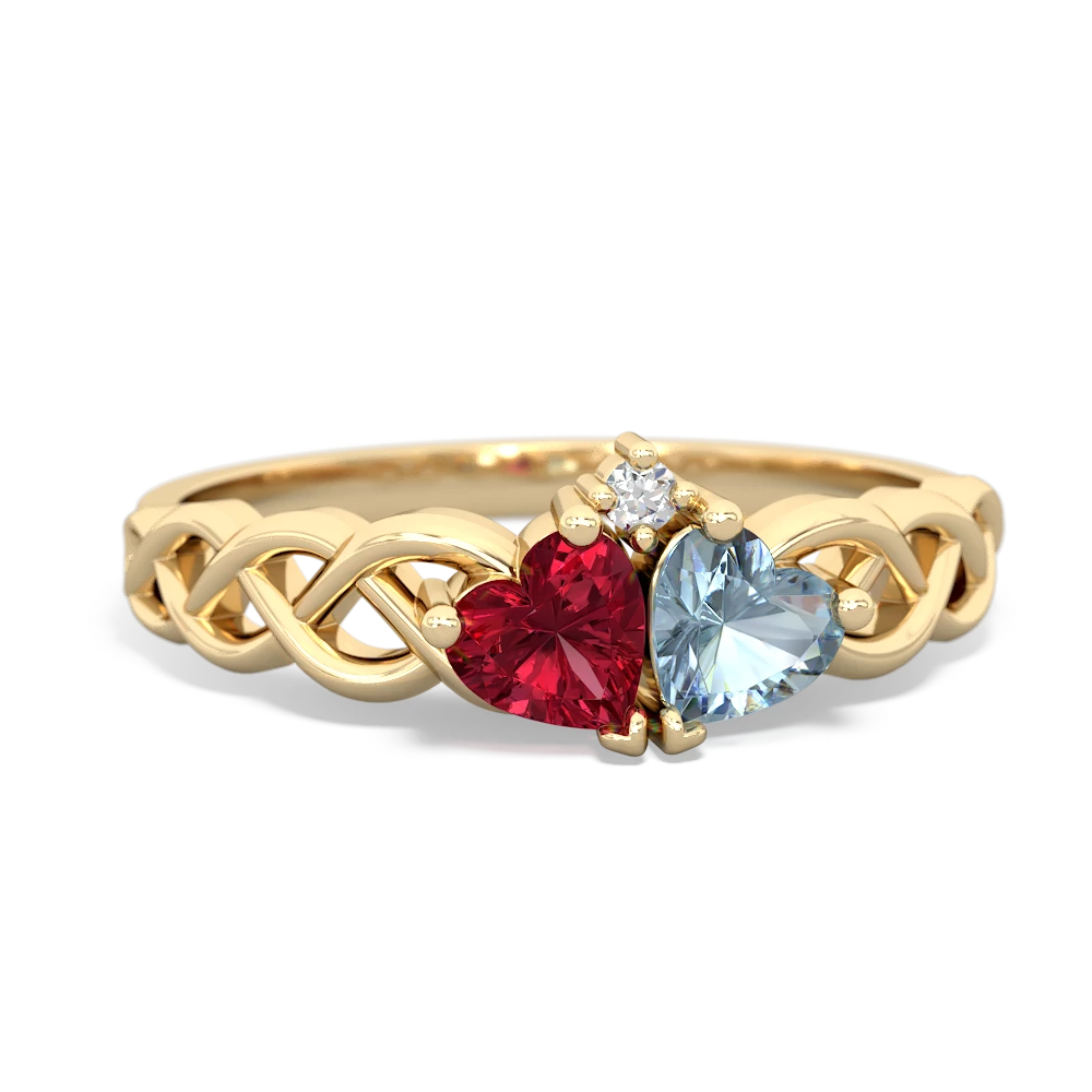 Lab Ruby Heart To Heart Braid 14K Yellow Gold ring R5870