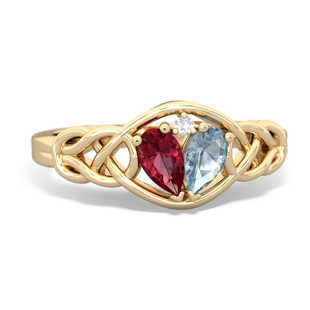 Lab Ruby Celtic Love Knot 14K Yellow Gold ring R5420