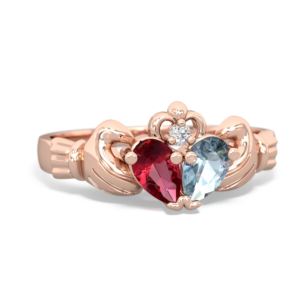 Lab Ruby 'Our Heart' Claddagh 14K Rose Gold ring R2388