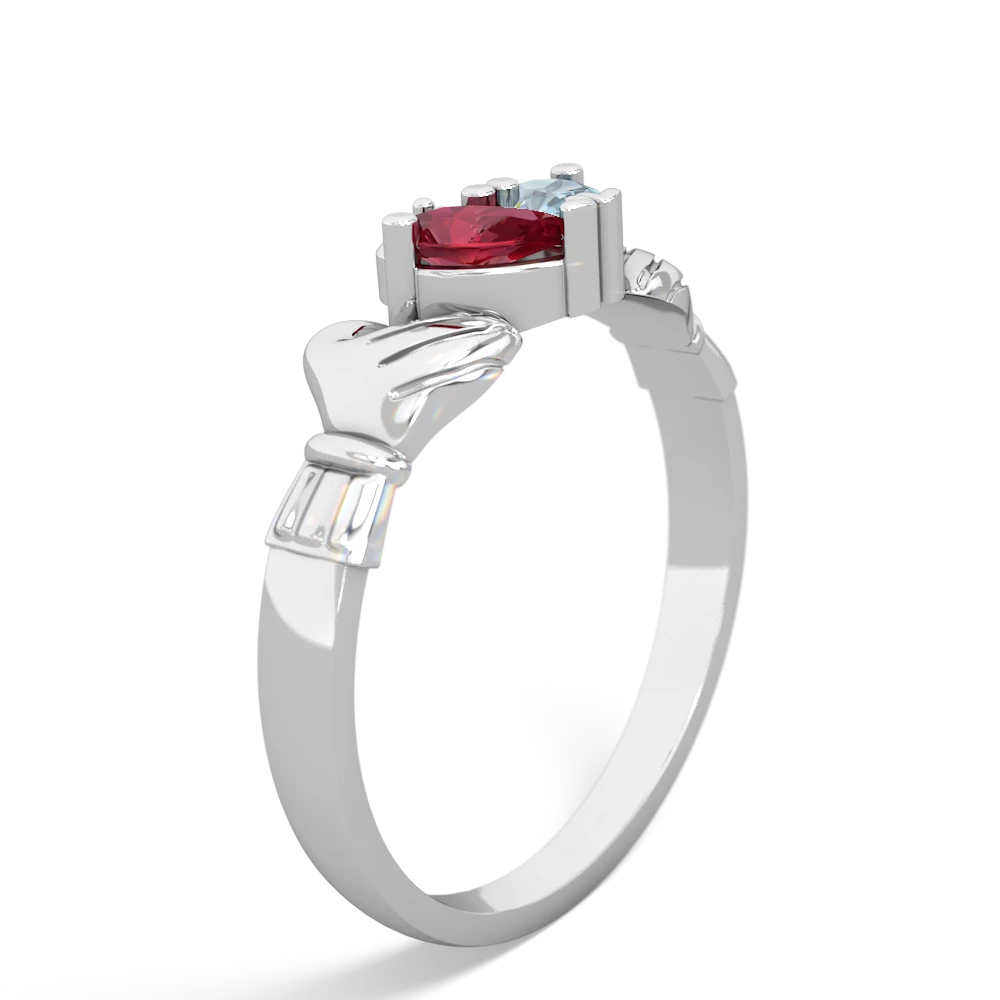 Lab Ruby 'Our Heart' Claddagh 14K White Gold ring R2388