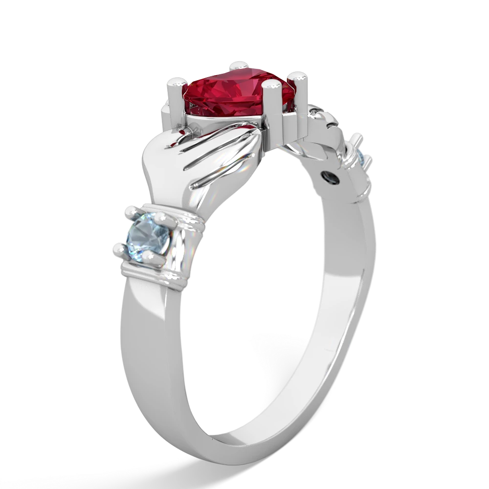 Lab Ruby Claddagh Keepsake 14K White Gold ring R5245