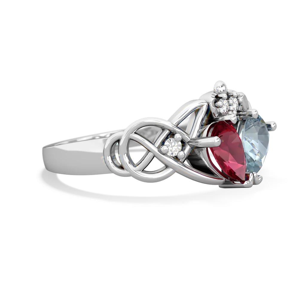 Lab Ruby 'One Heart' Celtic Knot Claddagh 14K White Gold ring R5322