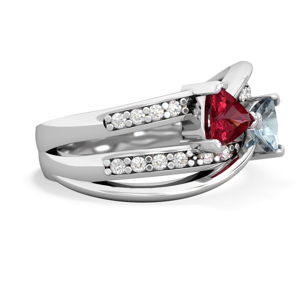 Lab Ruby Bowtie 14K White Gold ring R2360