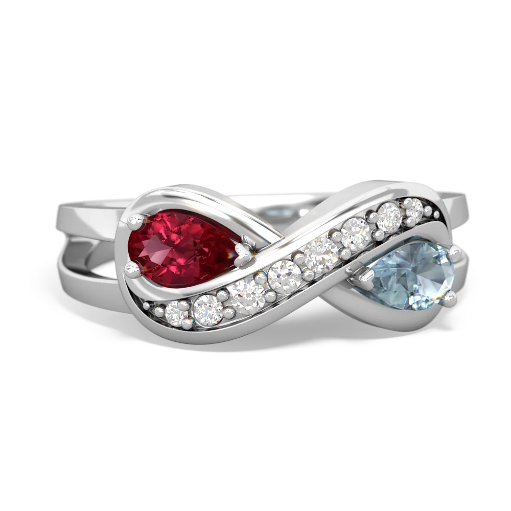 Lab Ruby Diamond Infinity 14K White Gold ring R5390