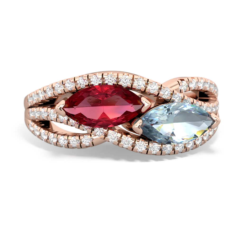 Lab Ruby Diamond Rivers 14K Rose Gold ring R3070