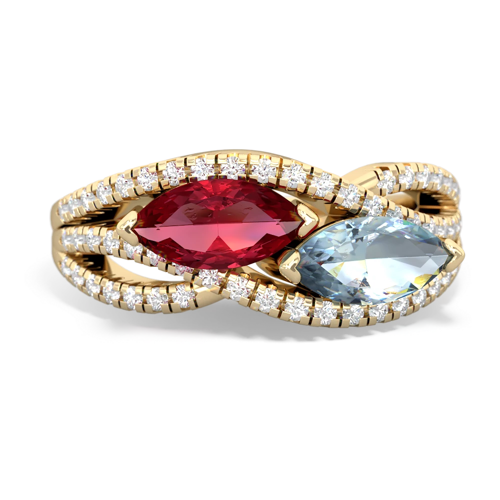 Lab Ruby Diamond Rivers 14K Yellow Gold ring R3070