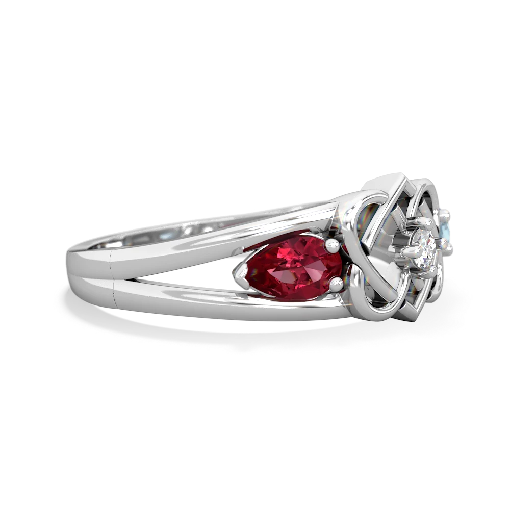 Lab Ruby Hearts Intertwined 14K White Gold ring R5880