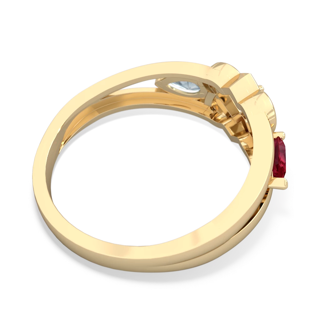 Lab Ruby Hearts Intertwined 14K Yellow Gold ring R5880