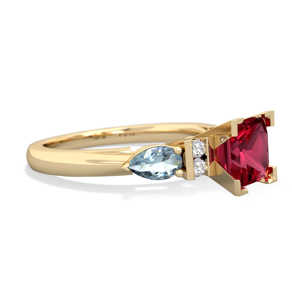 Lab Ruby 6Mm Princess Eternal Embrace Engagement 14K Yellow Gold ring C2002