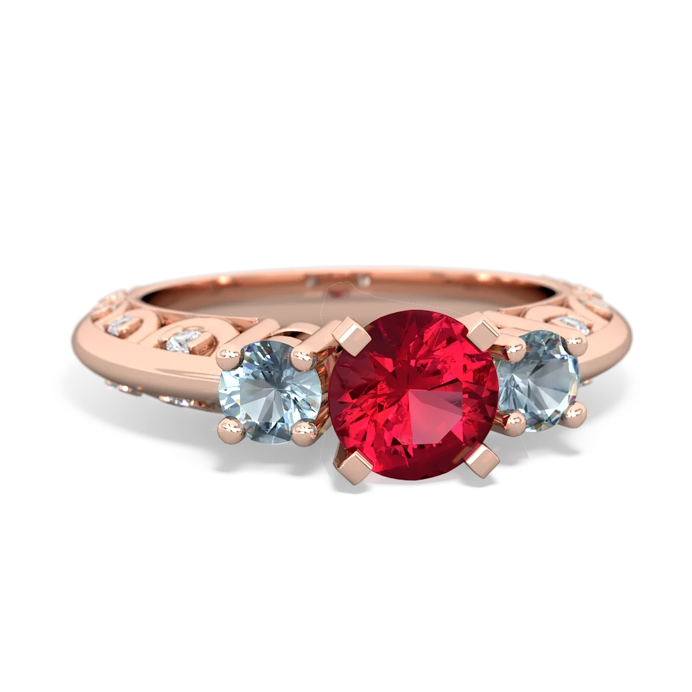 Lab Ruby Art Deco Eternal Embrace Engagement 14K Rose Gold ring C2003