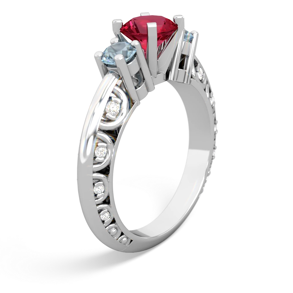 Lab Ruby Art Deco Eternal Embrace Engagement 14K White Gold ring C2003