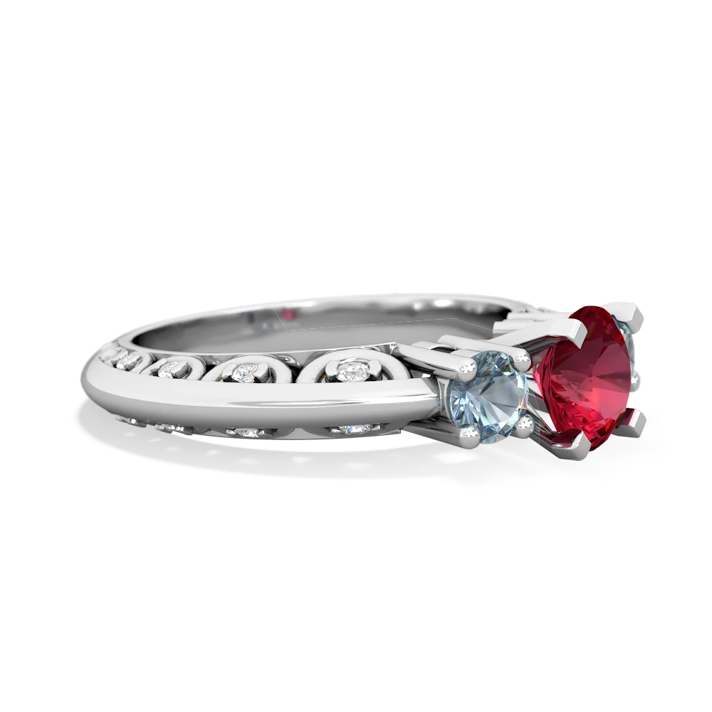 Lab Ruby Art Deco Eternal Embrace Engagement 14K White Gold ring C2003