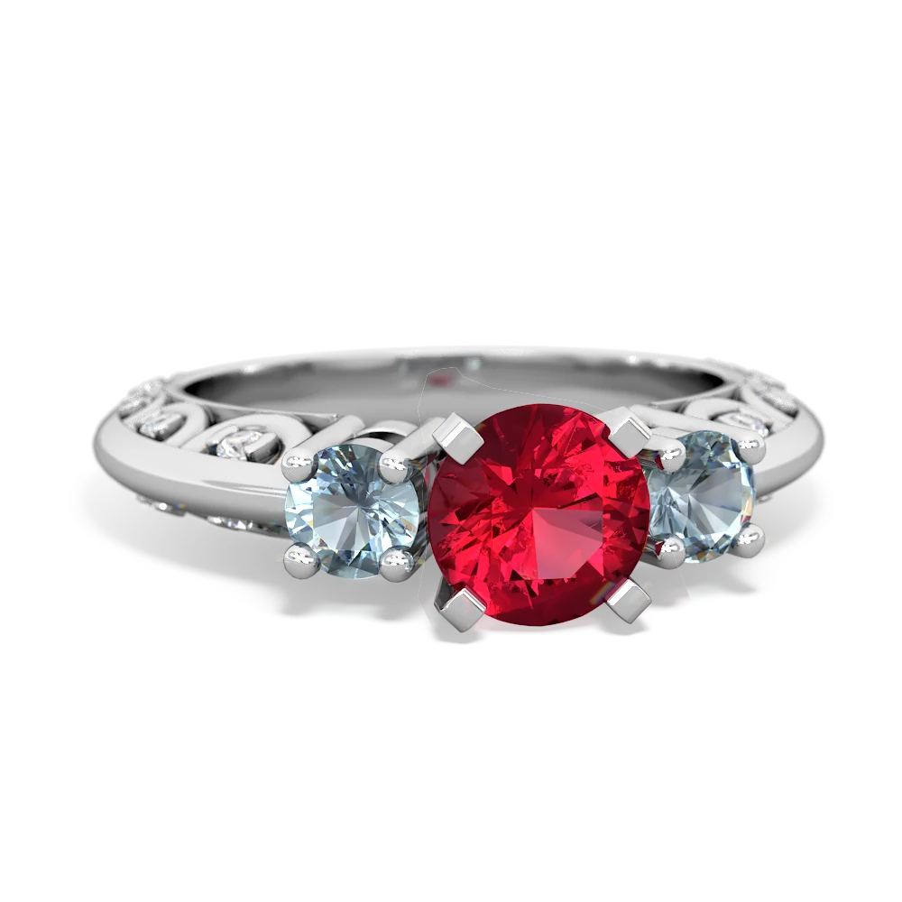 Lab Ruby Art Deco Eternal Embrace Engagement 14K White Gold ring C2003