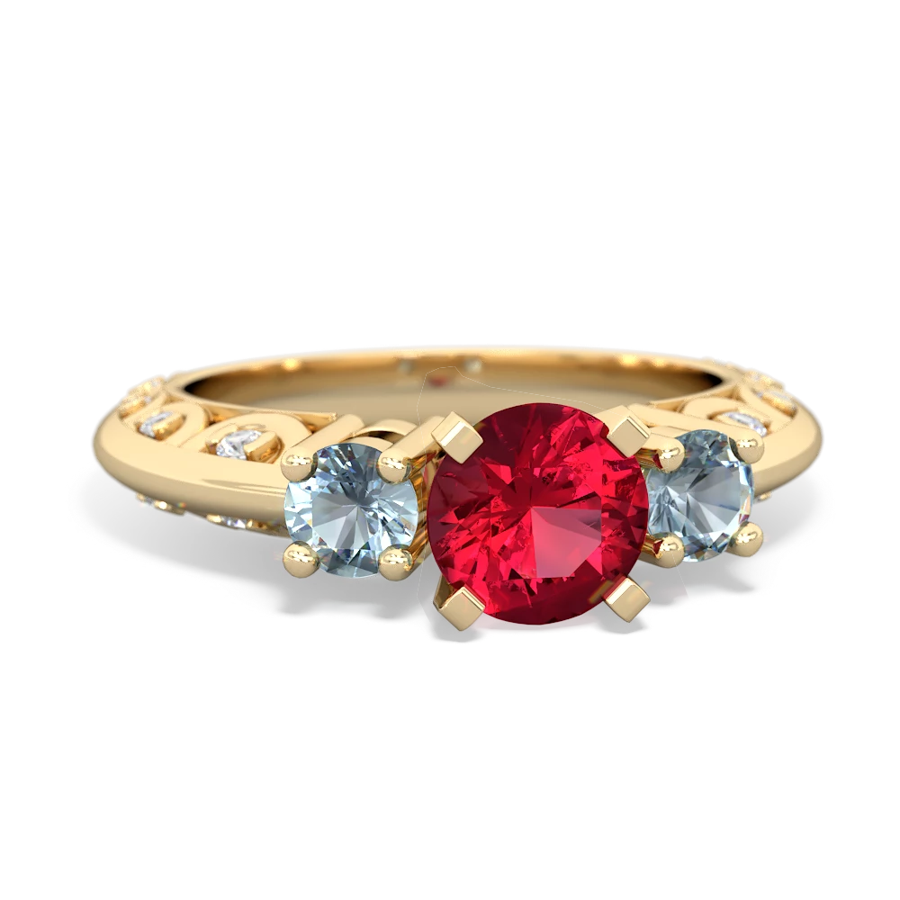 Lab Ruby Art Deco Eternal Embrace Engagement 14K Yellow Gold ring C2003