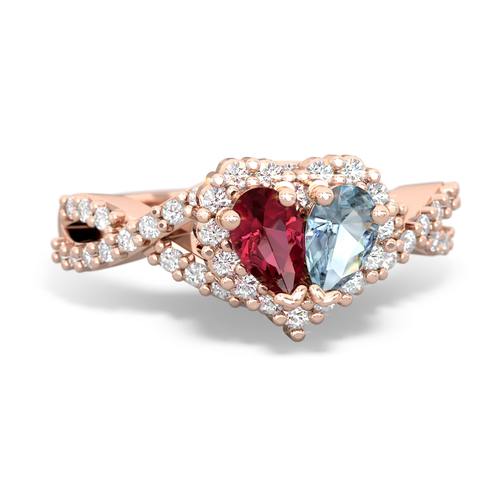 Lab Ruby Diamond Twist 'One Heart' 14K Rose Gold ring R2640HRT