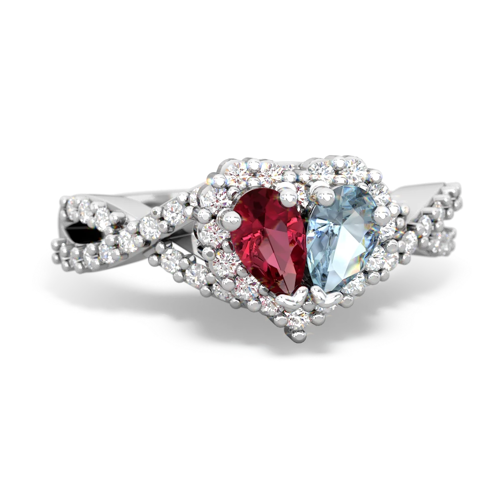 Lab Ruby Diamond Twist 'One Heart' 14K White Gold ring R2640HRT