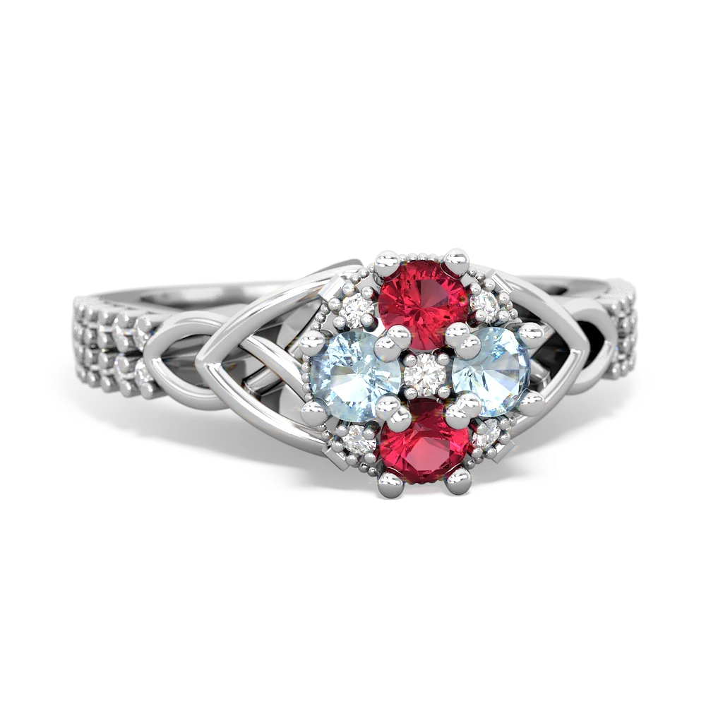 Lab Ruby Celtic Knot Cluster Engagement 14K White Gold ring R26443RD